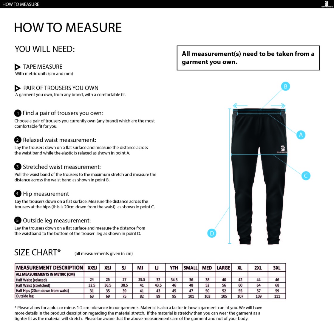 Lancashire Fire & Rescue - Skinny Pant - Unisex Fit - Size Guide