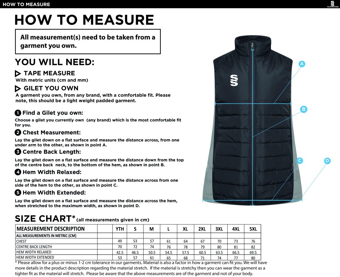 Lancashire Fire & Rescue - Active Gilet - Unisex Fit - Size Guide