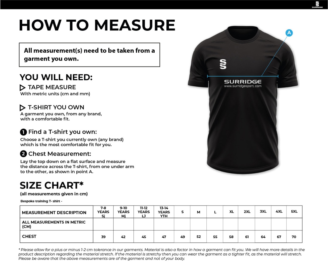 Lancashire Fire & Rescue - Impact T-Shirt - Unisex Fit - Size Guide