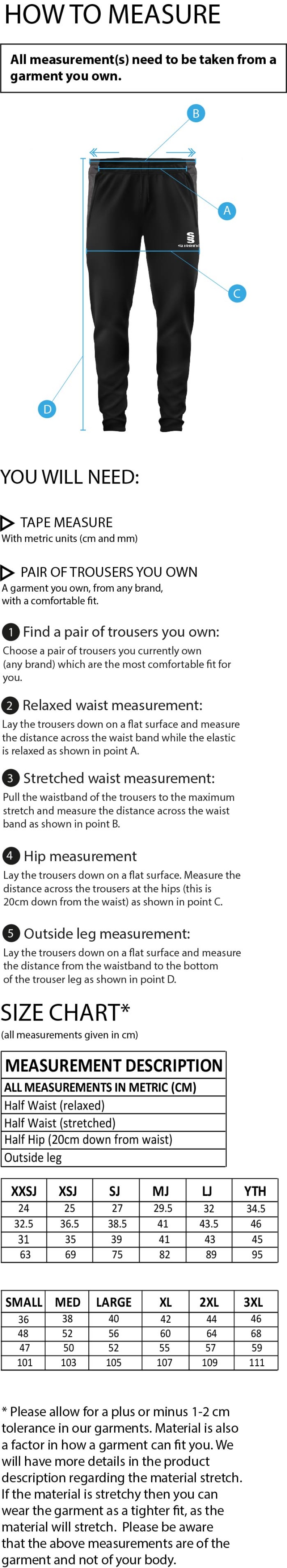 Lancashire Fire & Rescue - Skinny Pant - Unisex Fit - Size Guide