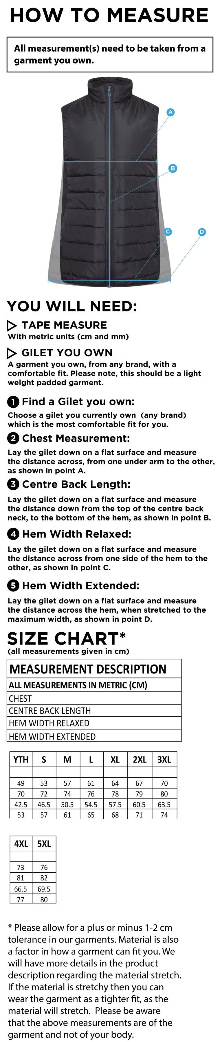 Lancashire Fire & Rescue - Active Gilet - Unisex Fit - Size Guide