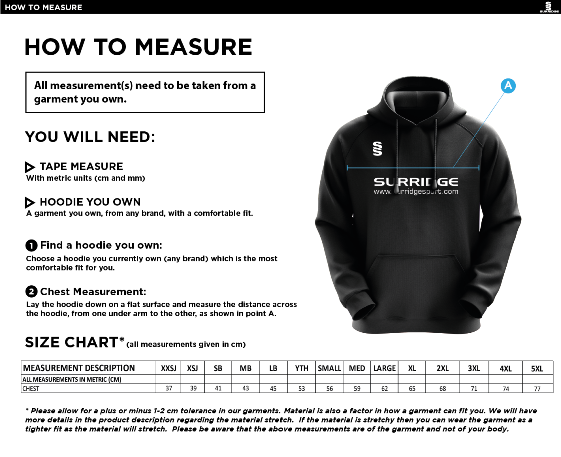 Lancashire Fire & Rescue - Fuse Hoody - Unisex Fit - Size Guide