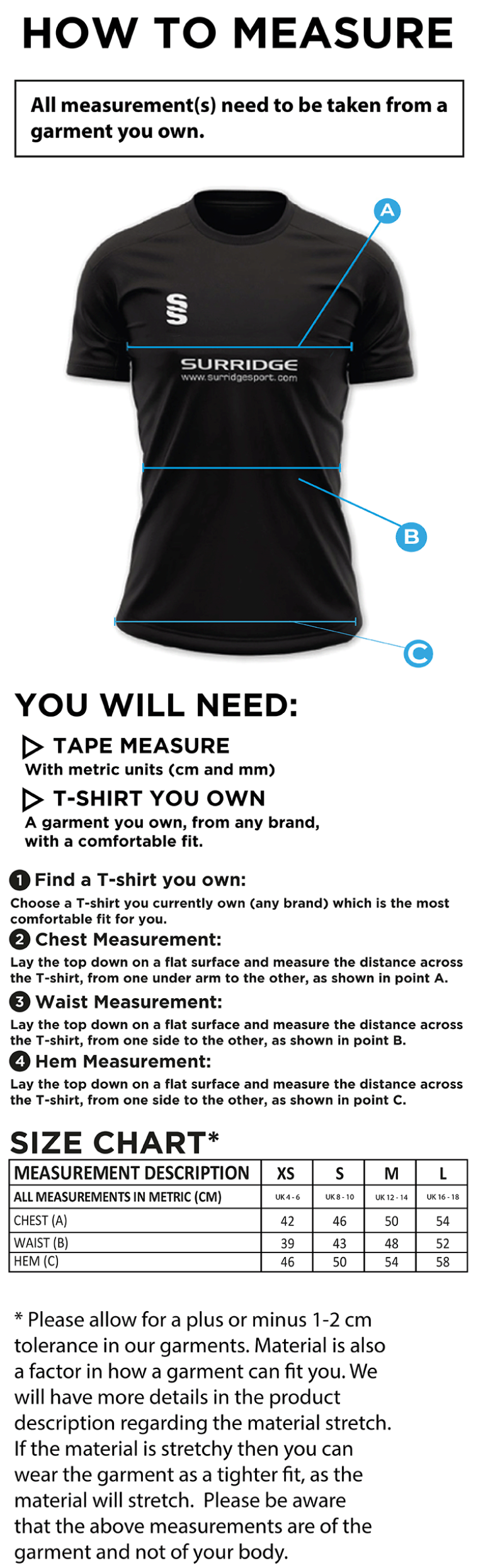 Lancashire Fire & Rescue - Impact T-Shirt - Women's Fit - Size Guide